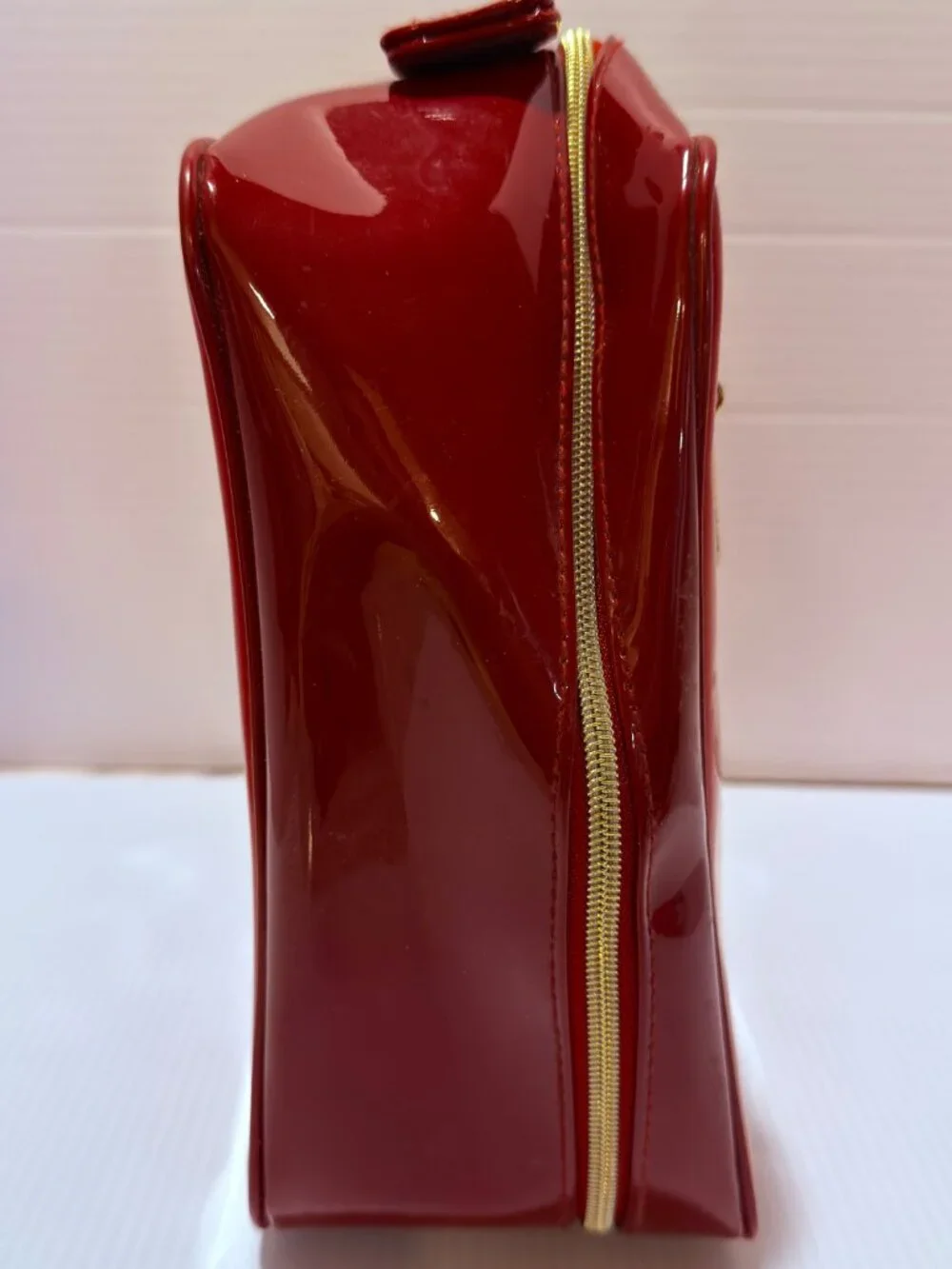 Makeup Bag Estee Lauder Red Faux Patent Leather Travel Bag Gold Hardware